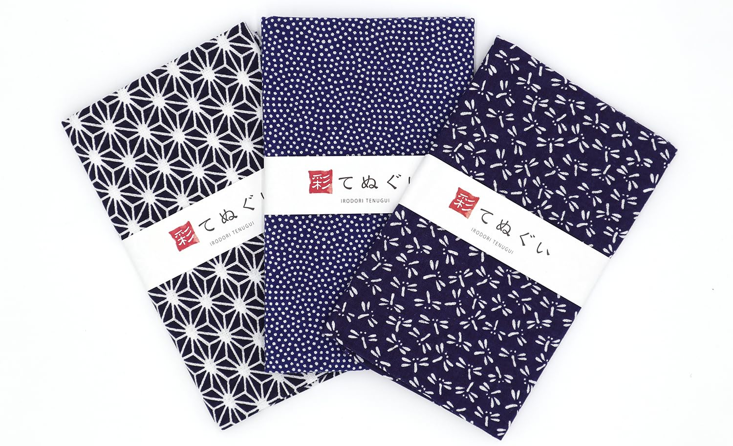 KOMESICHI (Komeichi) Irodori Small Crest Hand Towel, Navy B-Set, No Hem, Set of 3, Approximately 13.0 x 35.4 inches (33 x 90 cm) : Home & Kitchen