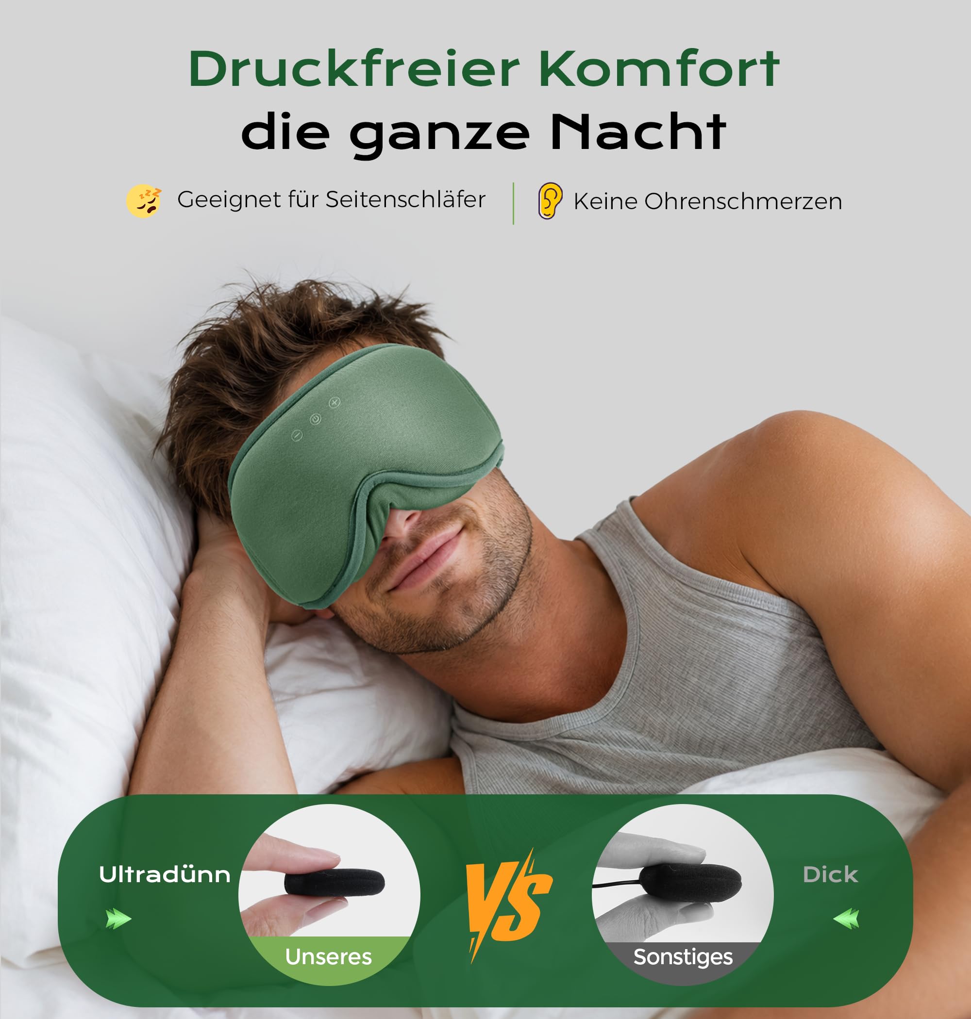 musicozy Masque de sommeil 3D en bambou Vert (xy) pour DE