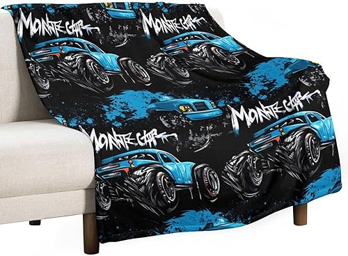 Manta de franela de forro polar con diseño de camión monstruo, para otoño, ligera, suave, mullida, acogedora para sofá, cama, decoración de otoño,