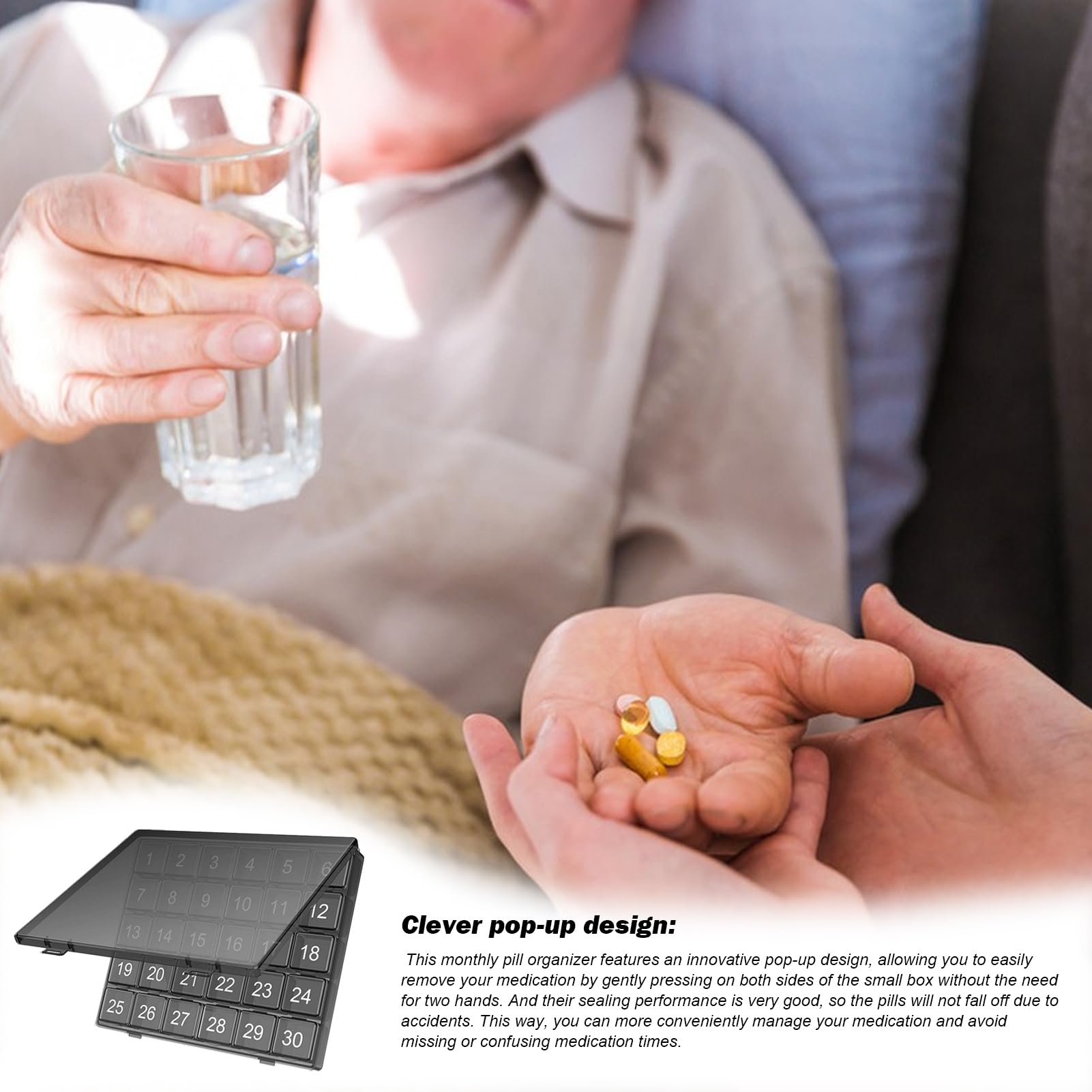 Organizador De Pastillas Mensual, 21.2x17.6x2.7cm Monthly Pill Organizer, Pastillero Diario, PP Organizador De Píldoras, Caja De Pastillas De 30 Días para, Medicine and Medication