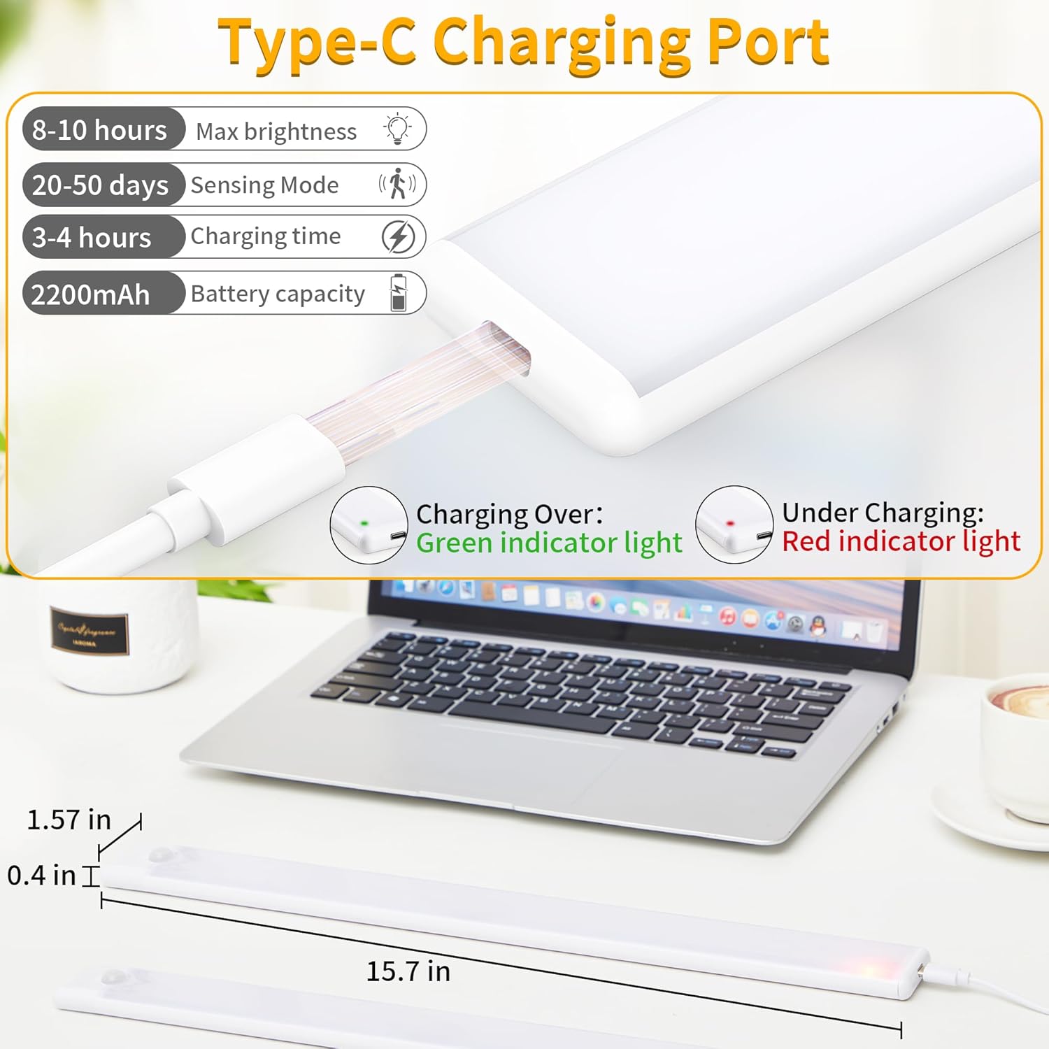 Wireless Under Cabinet Lighting 16 Inch 3 Pack, Magnetic Motion Sensor Light Indoor USB C Rechargeable Closet Lights, 3 Color Dimmable LED Night Light Stick on Under Counter Lights for Kitchen Stairs