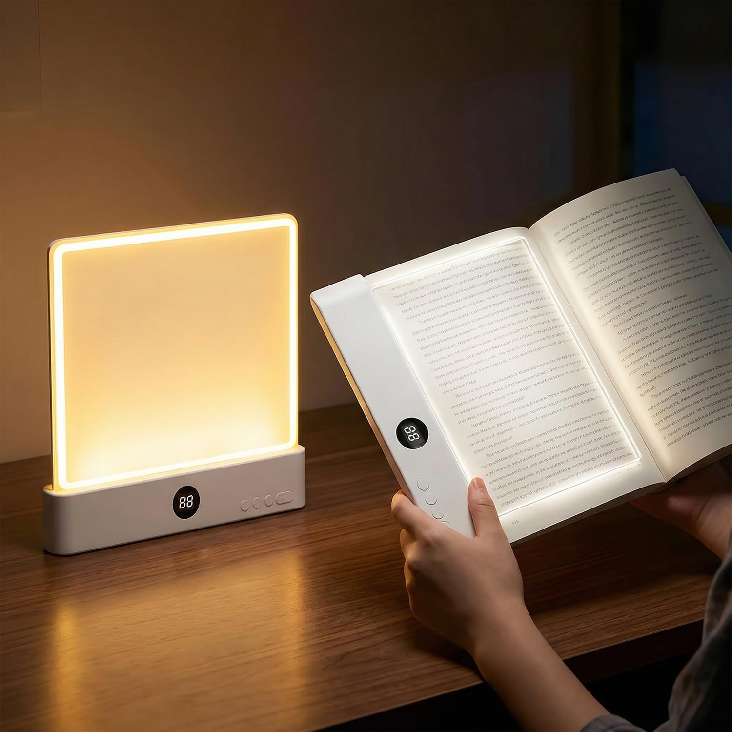 Lampe de lecture à clip - LED transparente rechargeable pour lire au lit la nuit avec 3 couleurs et minuterie, lampe de lecture, panneau lumineux à intensité variable pour les amateurs de livres