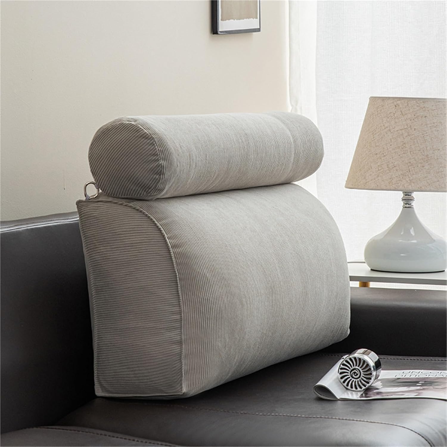 Wedge Pillow Rest Reading Pillow for Bed Headboard Gap 27.5x18x6.7 Inches | Thick Corduroy Triangle Support Cushion with Detachable Headrest for Reliable Daily Sitting Comfort triangle pillow