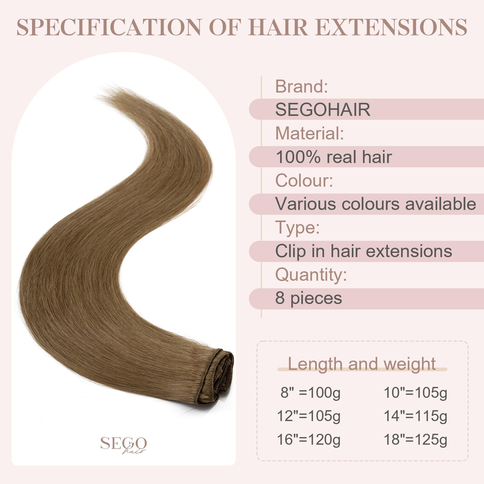 SEGOHAIR 8 PCS Hair Extensions Clip in Real Human Hair, 12 inch Thin Full Head Human Hair Extensions Straight - Chestnut Brown (55g) - Image 4
