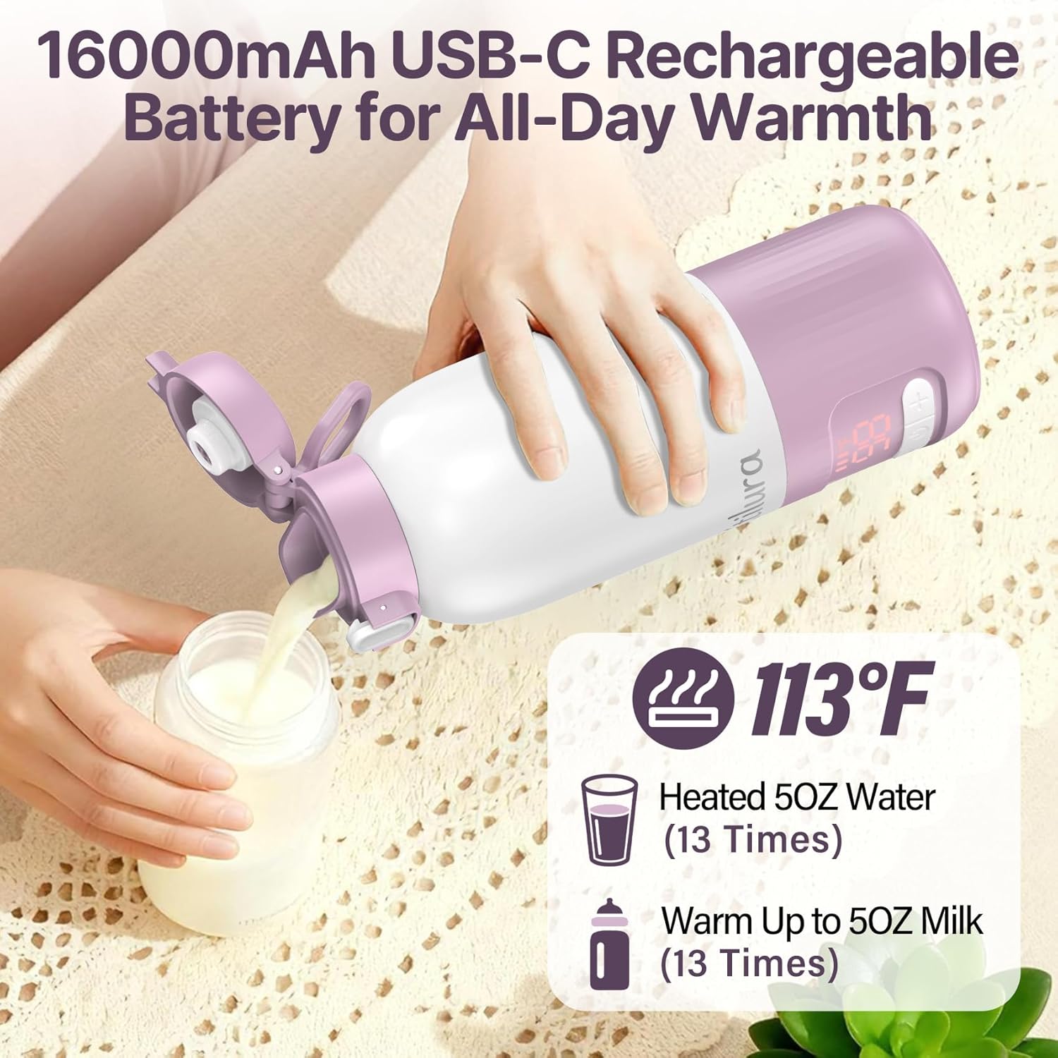 Portable Bottle Warmer for Travel,Fast Heating Milk Warmer On The Go,17 OZ Water Warmer for Breast Milk, Formula,Water,Temp Control 98°F -212°F,Baby Essentials for Outdoor Airplane Car Journey - Image 3
