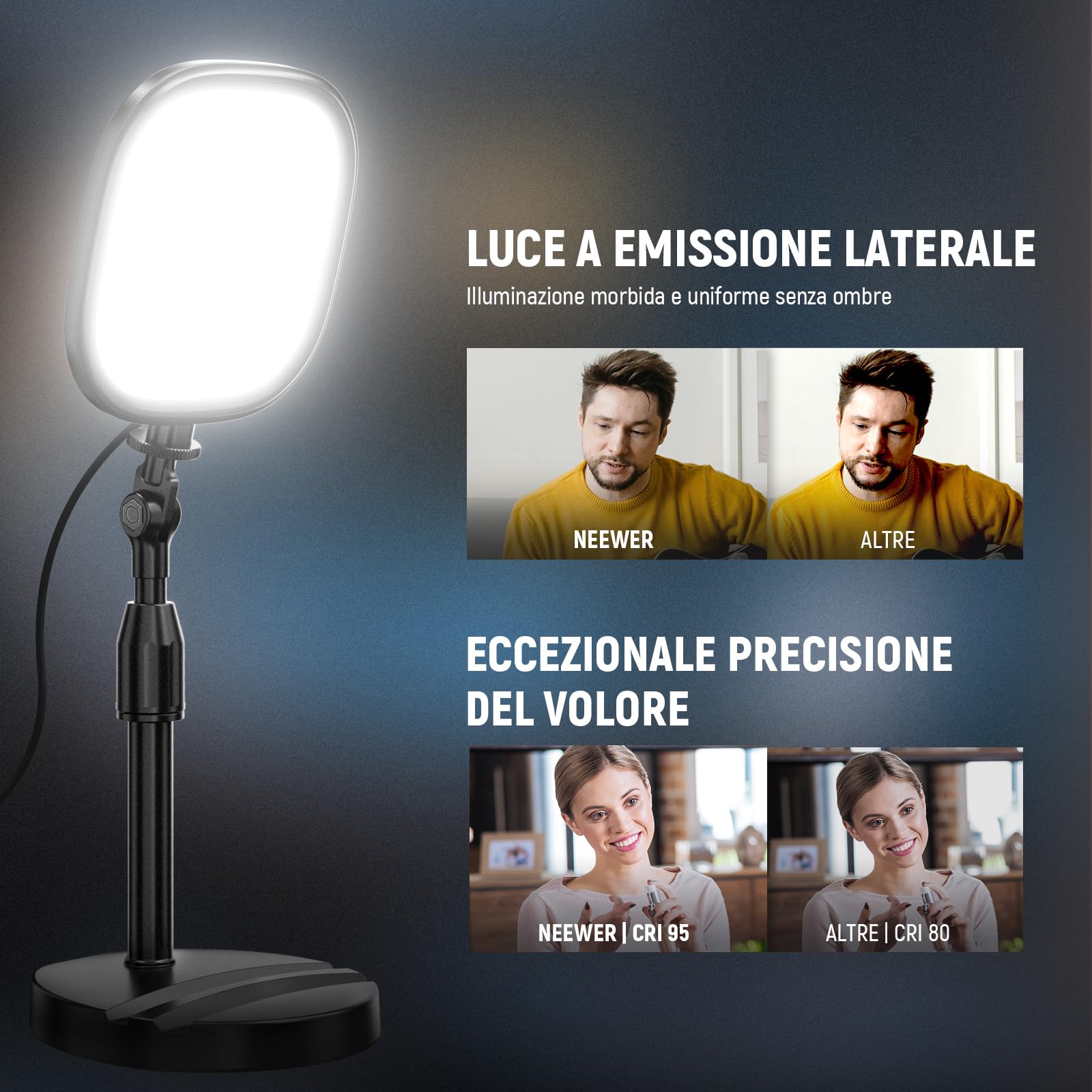 NEEWER Basics - Set di 2 lampade da scrivania da 5" per videoconferenza, 10 W, per computer portatile, trasmissione, registrazione telefonica, anello luminoso a LED a schermo intero CRI95 con supporti