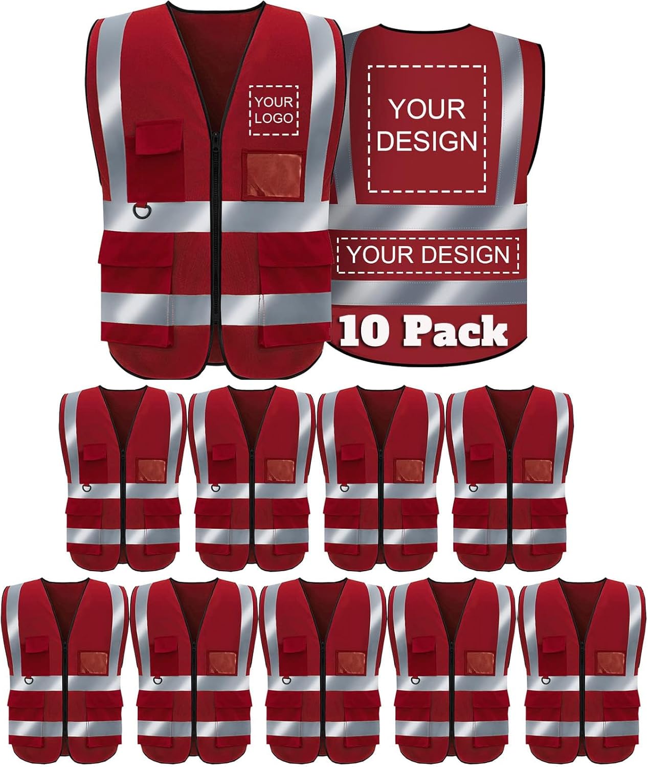 Reflective Vest Class 2 Safety Vests ANSI with Pockets Zipper High Visibility Construction Uniform