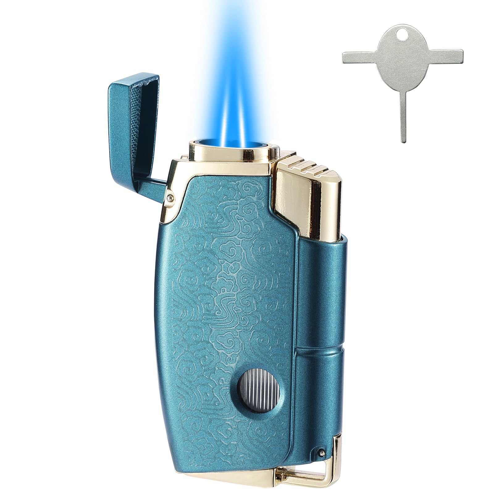 Double Torch Butane Lighter with Punch Jet Windproof Lighter with Keyhole Refillable and Adjustable Great Gift for Men