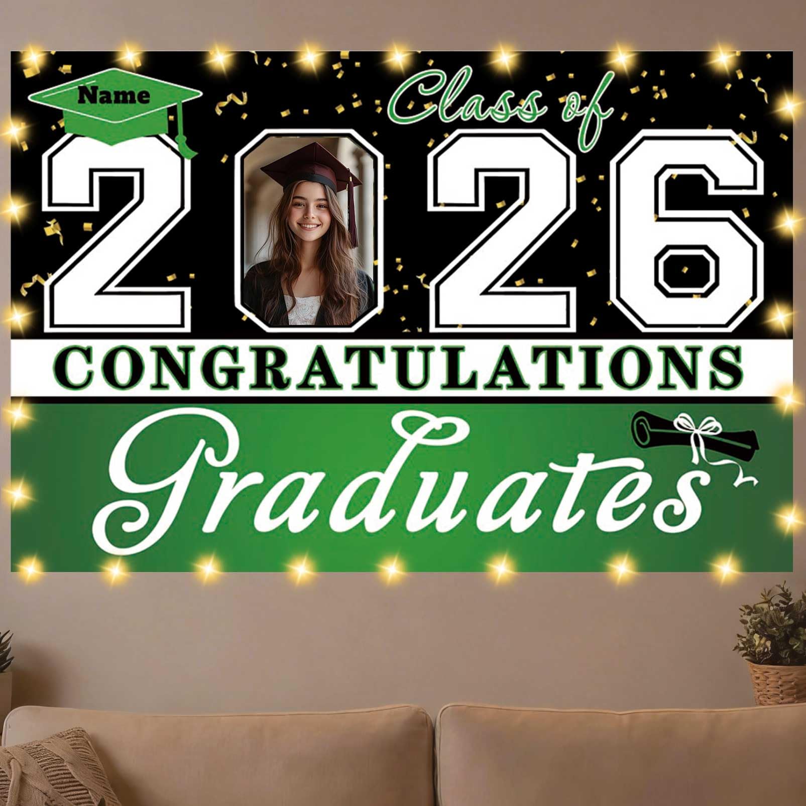 Dicodes Custom Graduation Backdrop Banner Large Congrats Grad Party Supplies Decorations Photography Background for 2026 Graduation Party(Light Green)