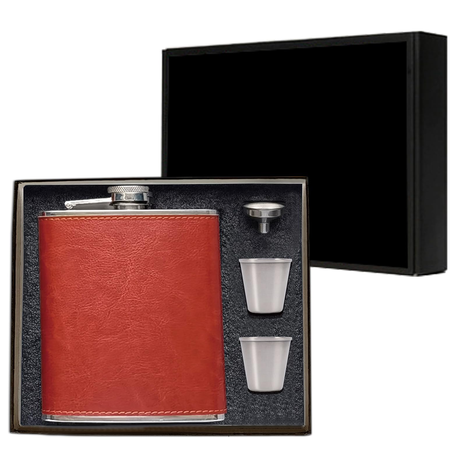 Hip Flask for Liquor, 8 oz/ 12 oz Hip Flask Set Stainless Steel Leather Hip Flask with Funnels, Leak Proof Pocket Hip Flask for Men (Brown, 18 oz)