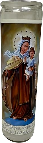 Miniatura 7 de Virgen del Carmen veladora de rezo sin fragancia 14 oz Vaso Grande UNA pieza Vela de oración de una pieza 14 oz de vidrio alto oración al reverso en