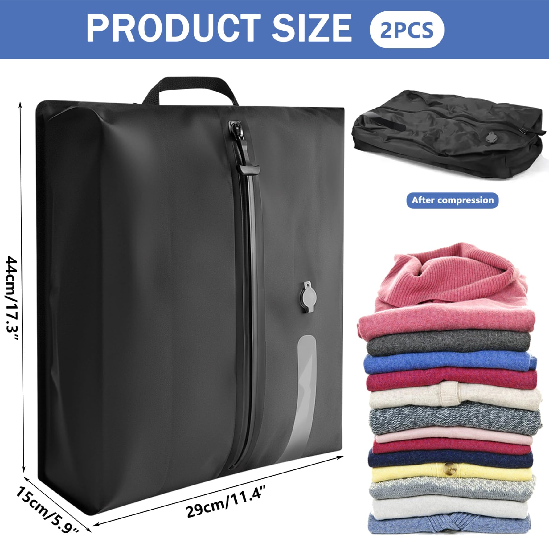 Bolsas de vacío de viaje con bomba eléctrica, paquete de 2 bolsas de compresión reutilizables de 17L para maleta de ropa hogar