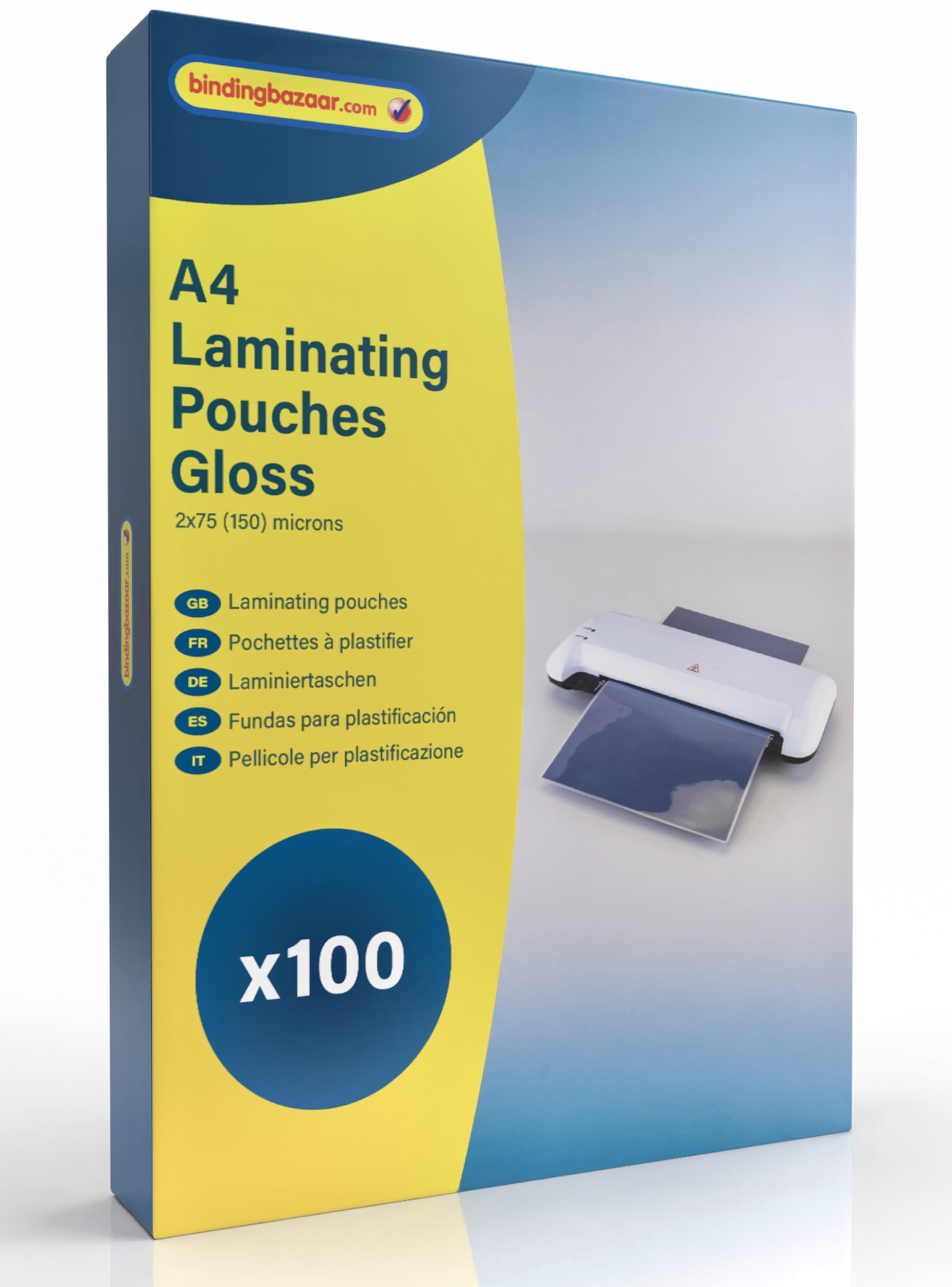 Binding Bazaar A4 Laminating Pouches, Gloss Finish, 150 Micron, 100 Laminating Sheets - Laminating Pouches to Enhance Your Words and Colours - Compatible with All Laminating Machines