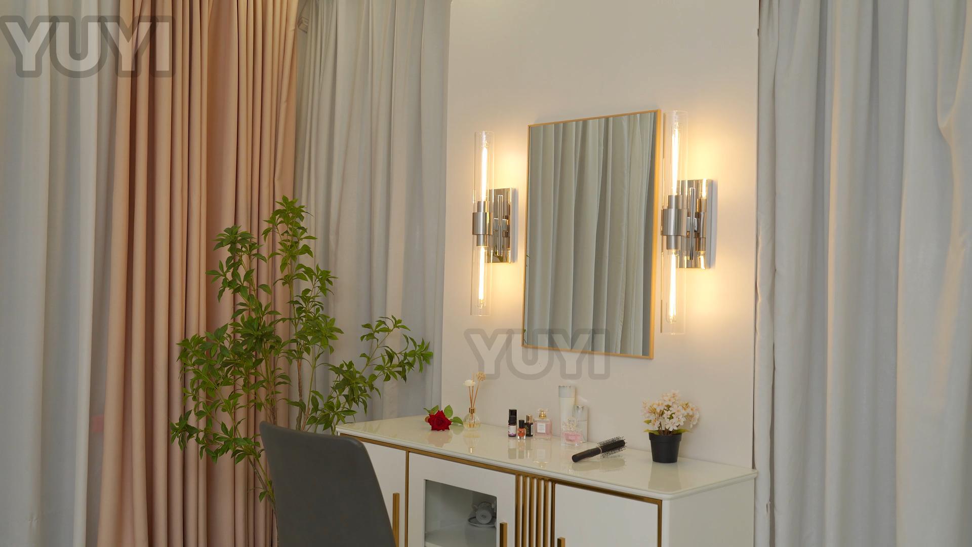 Image of YUYI Brass Wall Sconces Set of Two, 22.8'' Gold Bathroom Sconces Wall Decor with Clear Glass Shade, Indoor Vanity Wall Lights for Bathroom Living Room Bedroom Hallway Fireplace Staircase