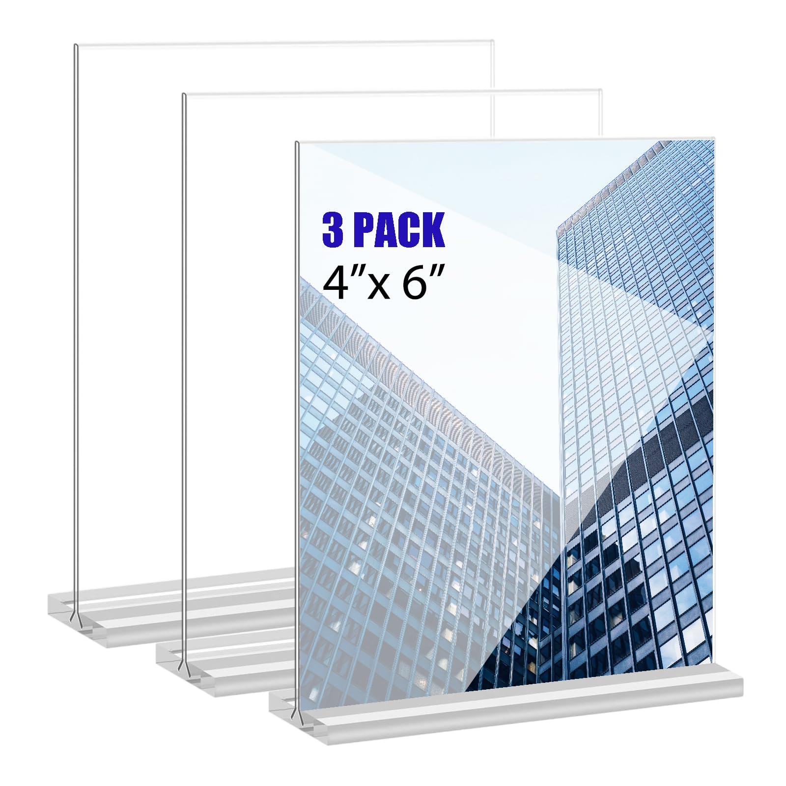 KOOLDE Acrylic Sign Holder 4x6 Inches 3 Pack T Shape Desktop Display Stand Vertical Double Sided Clear Table Menu Flyer Holder for Restaurants, Office