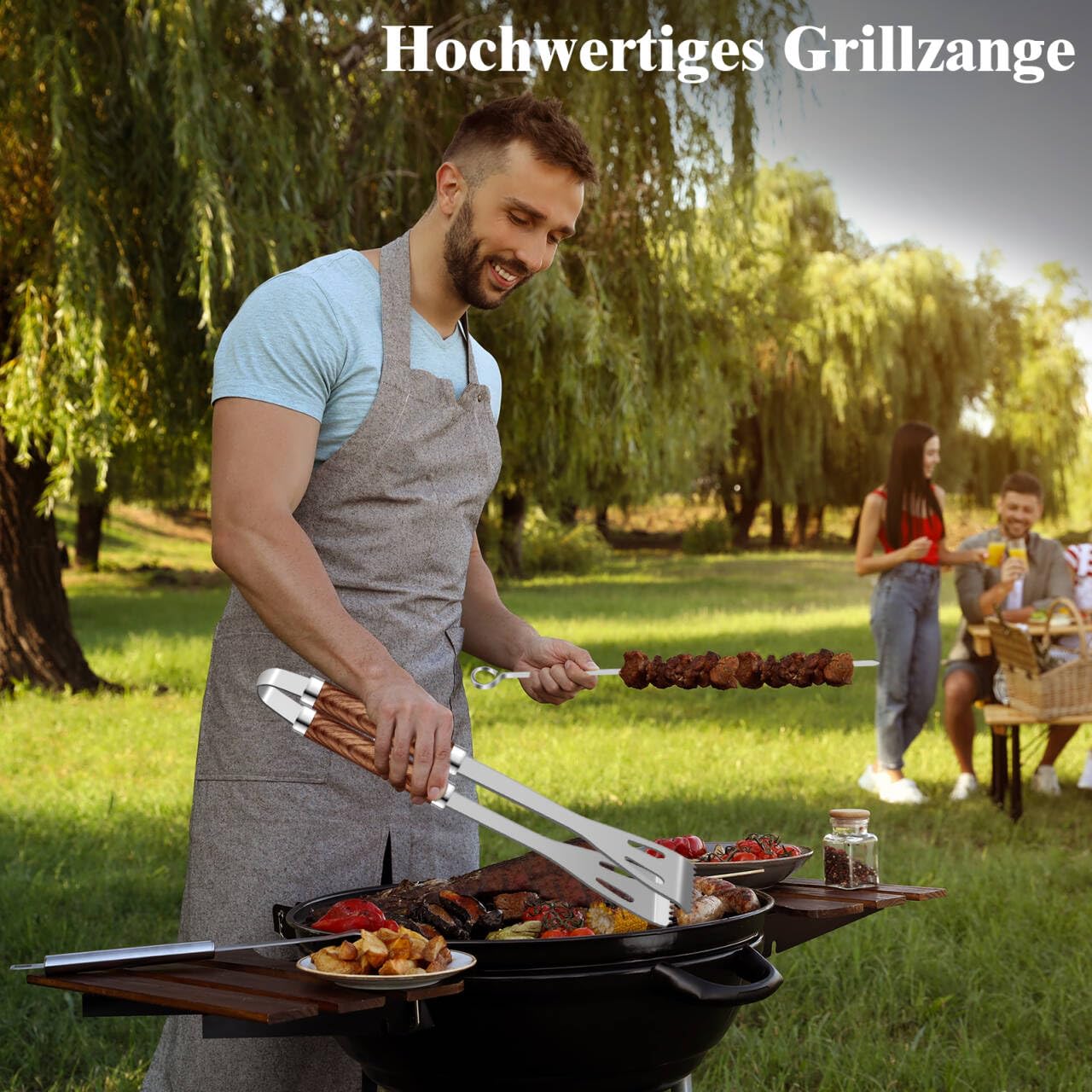 Grilliance Kit de Accesorios para Barbacoa de Acero Inoxidable de 26 Piezas, Juego de Herramientas para Parrilla Resistente con Estuche de Aluminio, Utensilios para Barbacoa para Hombres, marrón