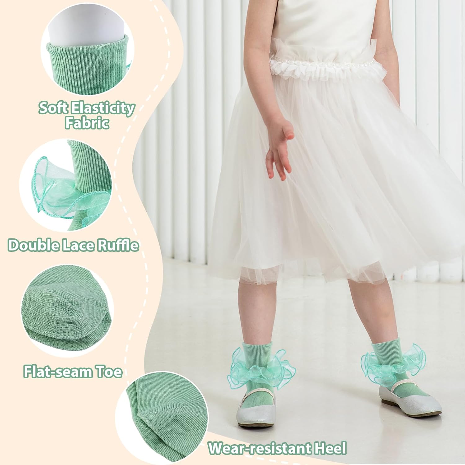 Girls Ruffle Socks Toddler Girl Frilly Dress Socks Double Lace Big Ruffles Fold Over Church Fancy Sock for Baby Kids - Image 4