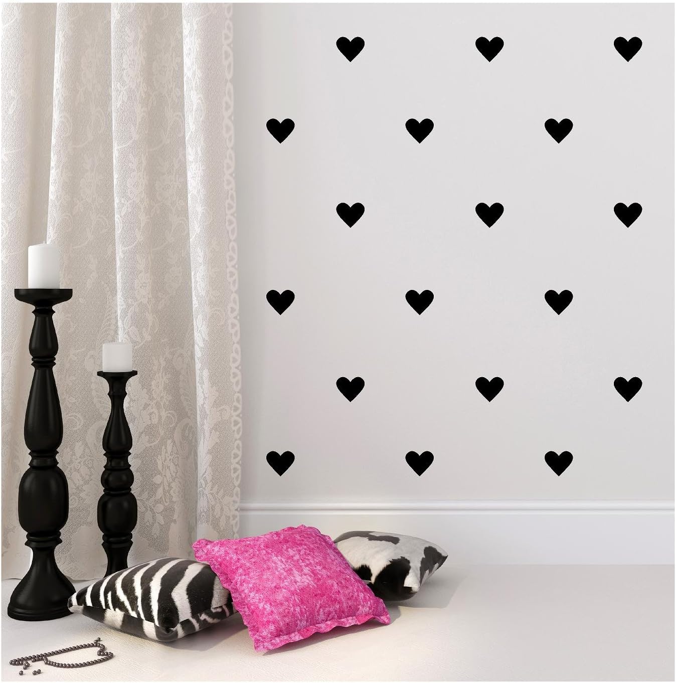 Hearts 4 Set of 39 Wall Pattern Decal Vinyl Stickers (Black)
