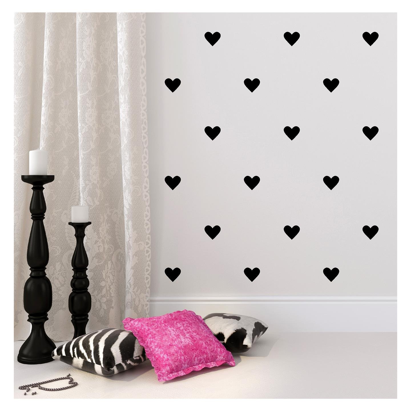 Juego de 39 adhesivos de vinilo para pared, diseño de corazones, color negro