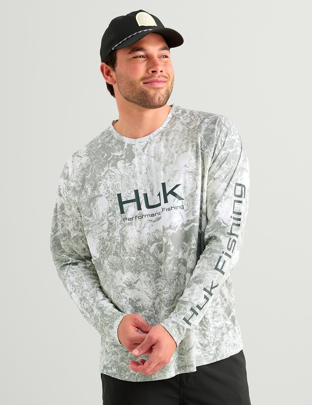 HUK Men's Pursuit Pattern Crew Long Sleeve, Performance Shirt