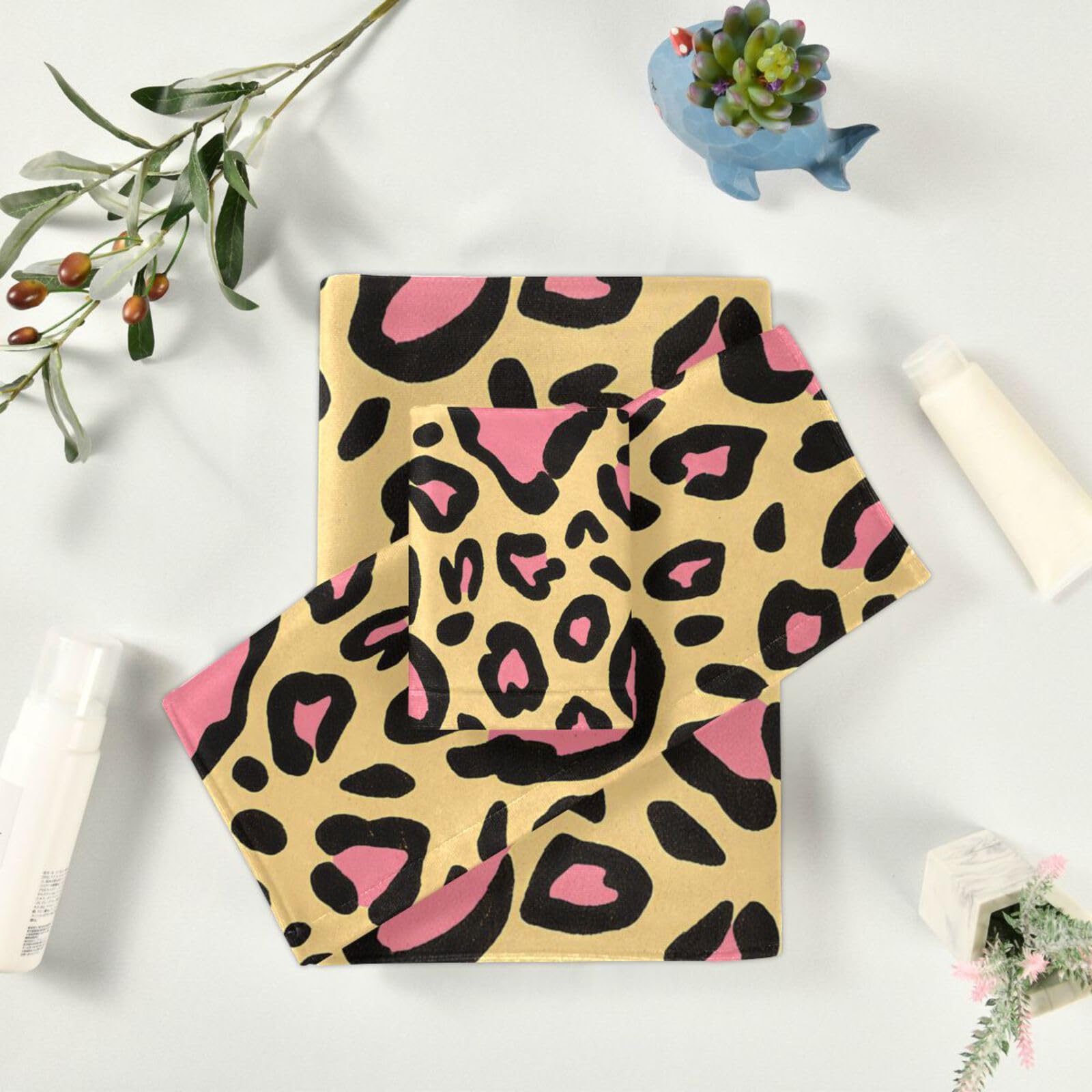 Set di 3 asciugamani per il viso in microfibra con stampa leopardata, 1 asciugamano da bagno, 1 asciugamano per le mani, 1 panno per la spiaggia, capelli, viso, palestra, nuoto, cucina
