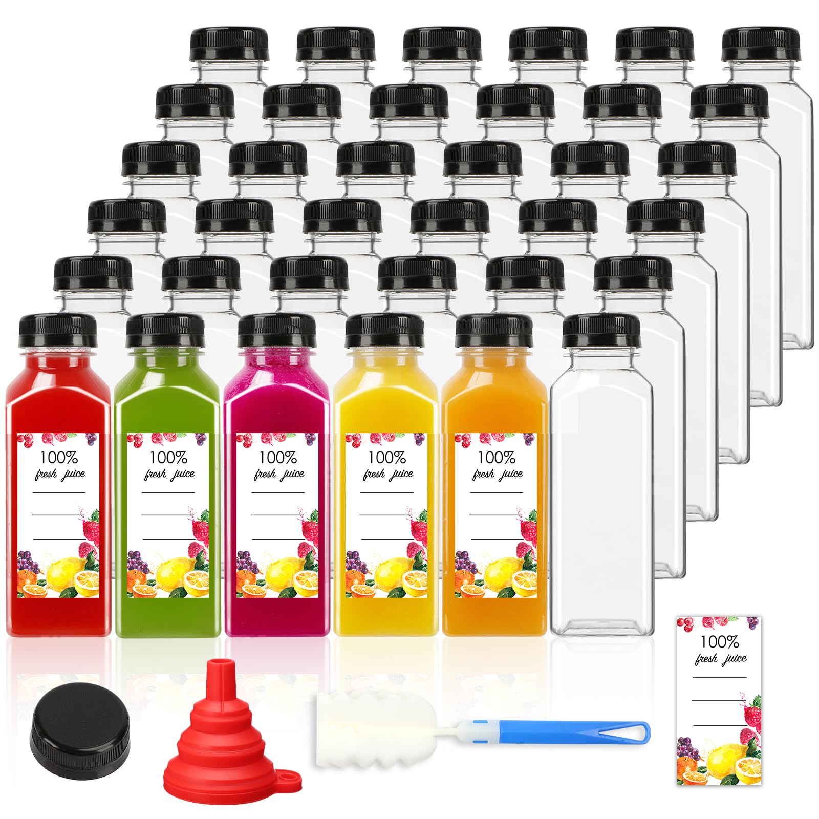 Moretoes 40pcs 12oz Plastic Juice Bottles with Caps, Bulk Clear Beverage Containers for Juicing Drinking Milkshake Tea and Other Beverages