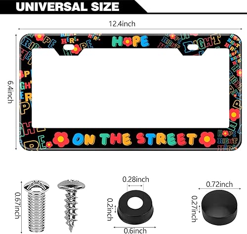 Miniatura 2 de 2 marcos de matrícula Hope on The Street, portarretratos de acero inoxidable con tapas de rosca y juego de destornilladores, 2 agujeros