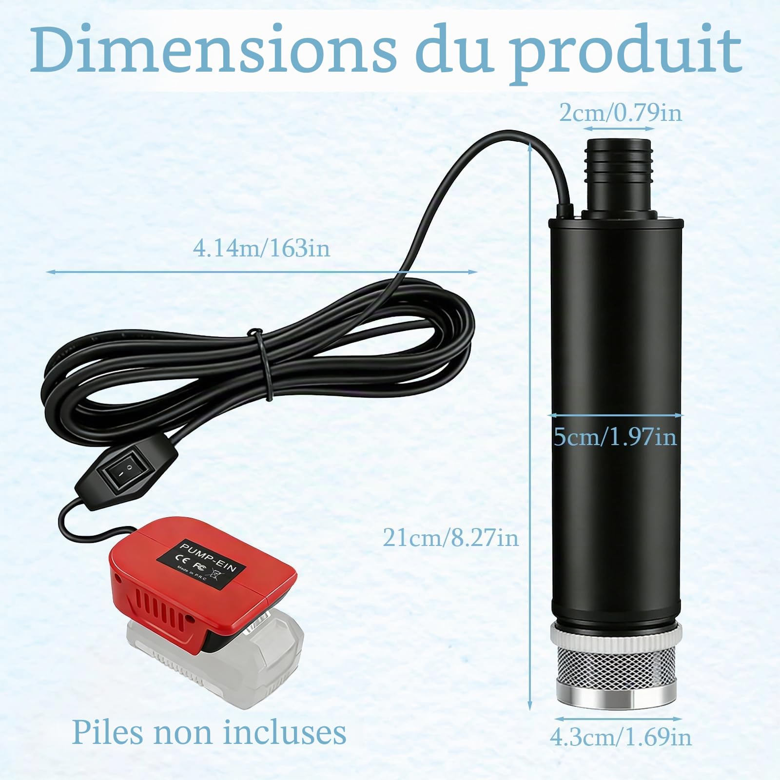 Pompe à Eau pour Einhell 18V Batterie (Batterie Non Incluse), Portable Pompe Submersible 30L/min, 15 FT / 4,5 M 120 W Mini Pompe en ABS pour Jardin Réservoir Bassins Piscine Aquariums