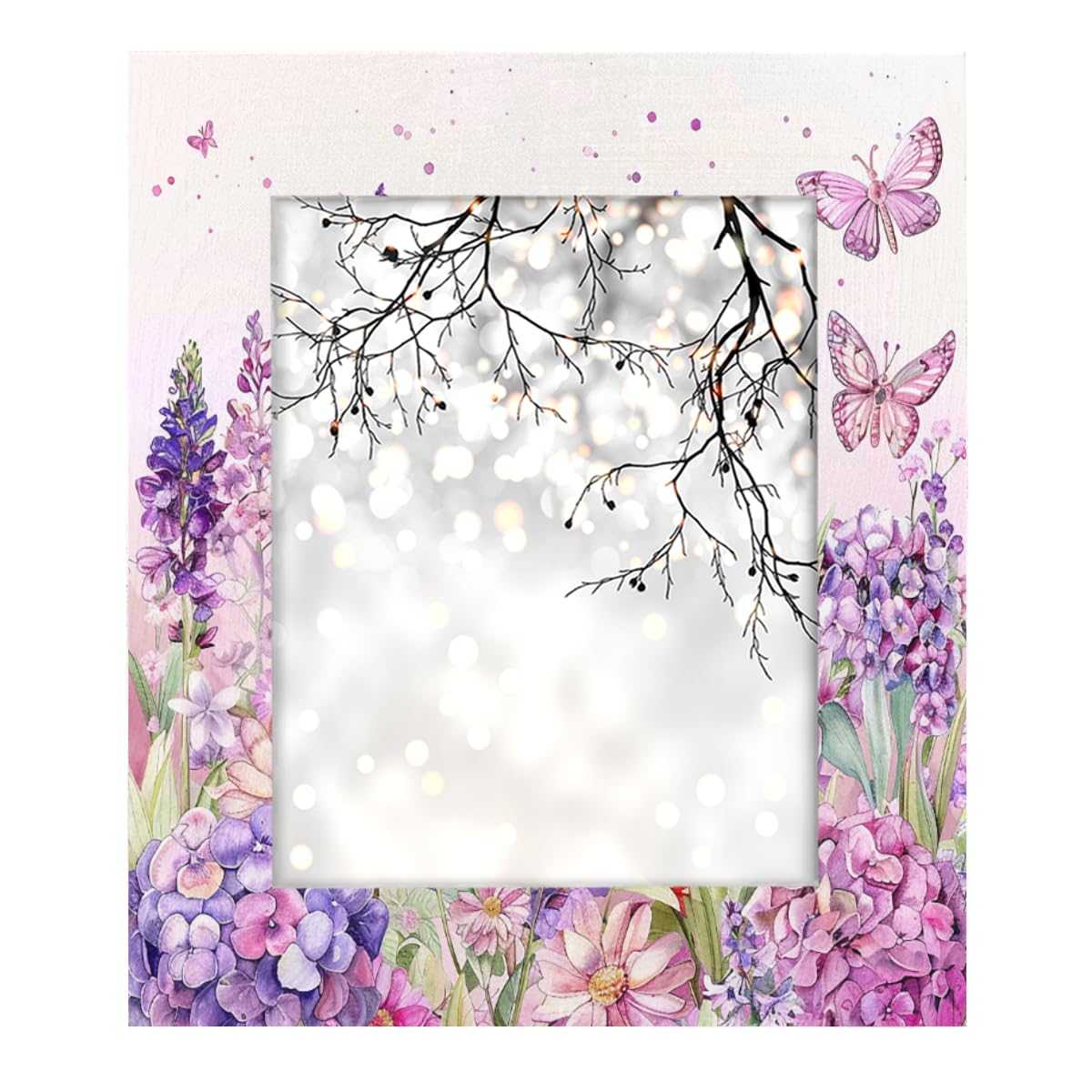 OSAM SPACESpring Purple Flower Picture Frames for 8x10 inch, Butterfly Wooden Picture Frame with Stand Table Top Wood Photo Frame for Wall Hanging Home Decoration Office Hotel