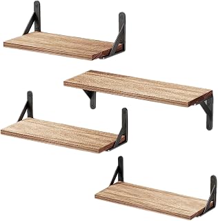 AMADA HOMEFURNISHING Floating Shelves Wall Mounted Set of 4, Wood Shelves for Wall Décor, Rustic Storage Shelf, Wall Shelves for Bedroom, Bathroom, Living Room, Kitchen, Office AMFS26