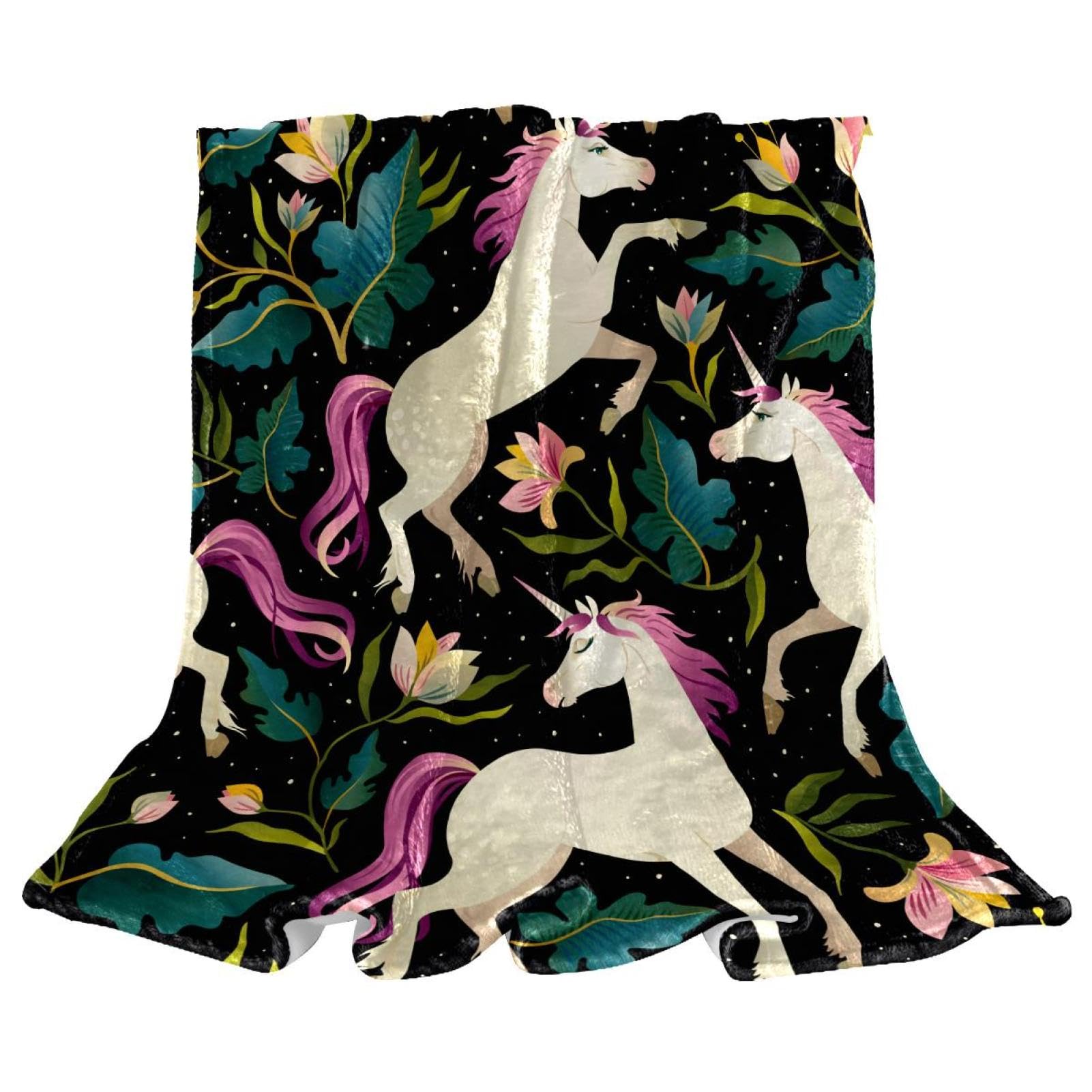 Couverture polaire licorne noire contre le froid pour lit et canapé
