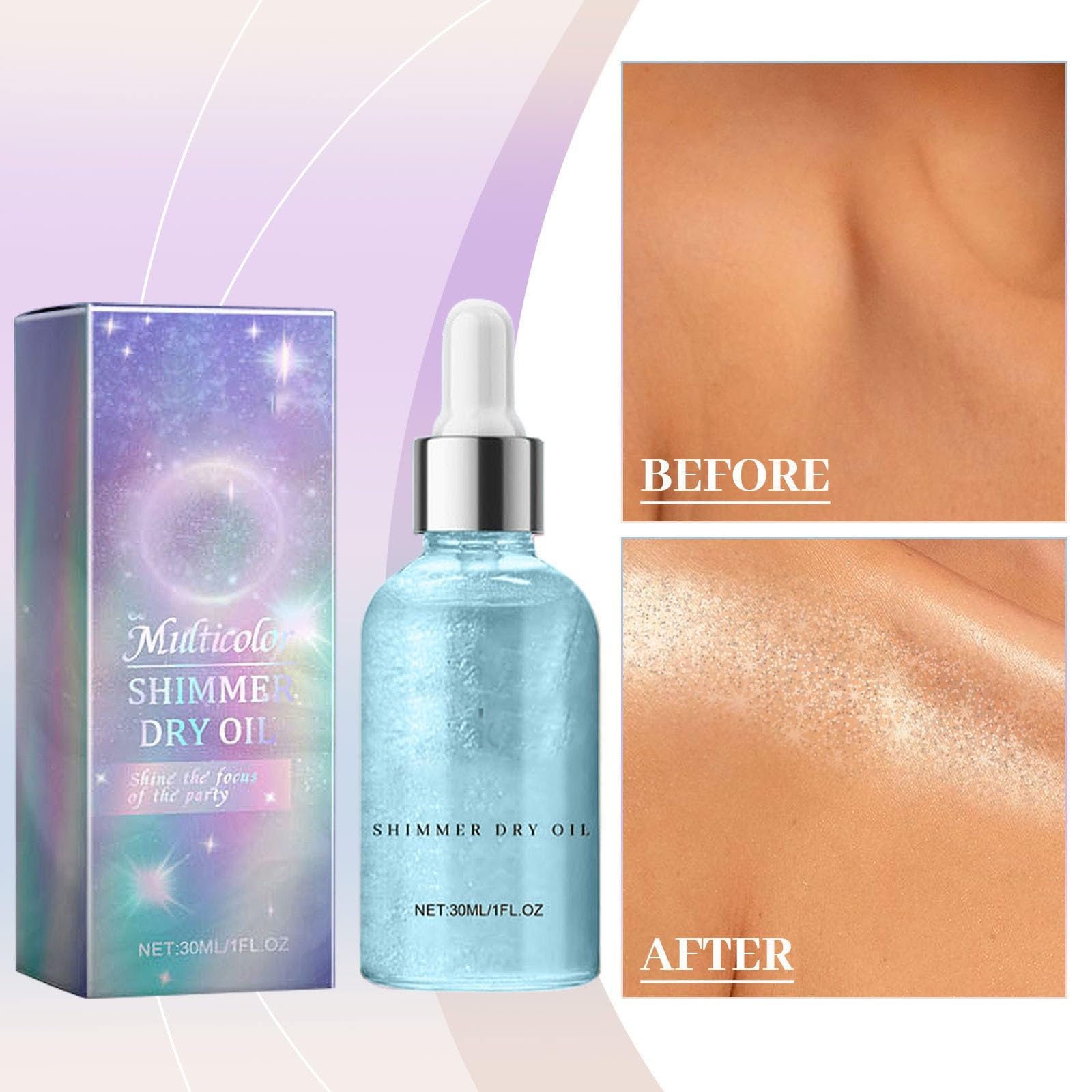 Orphic Shimmer Dry Oil, Orphic Body Shimmer, Body Glitter Oil, Glow Recipe, wielokolorowy, wodoodporny, długotrwały puder brokatowy na festiwal, maskaradę, urodziny (B)