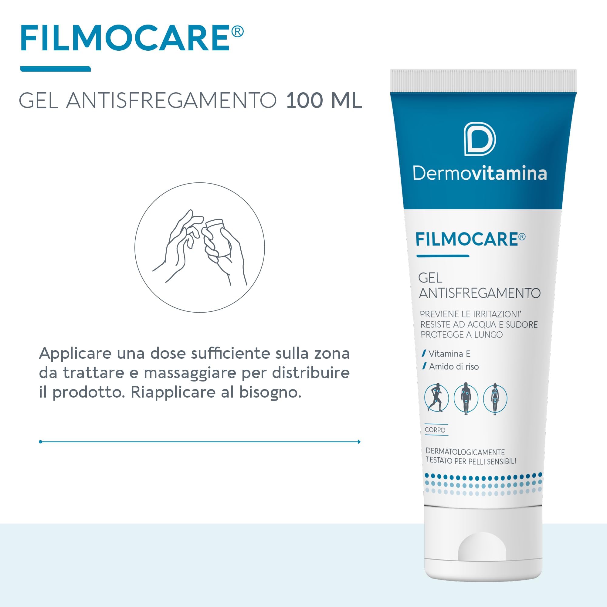 Dermovitamina Filmocare Gel Antisfregamento 100ml - Per Irritazioni da Sfregamento Cosce - Protezione Lunga Durata - Resistente all'Acqua e Sudore - Indicato Per Gli Sportivi - Nuova Formula
