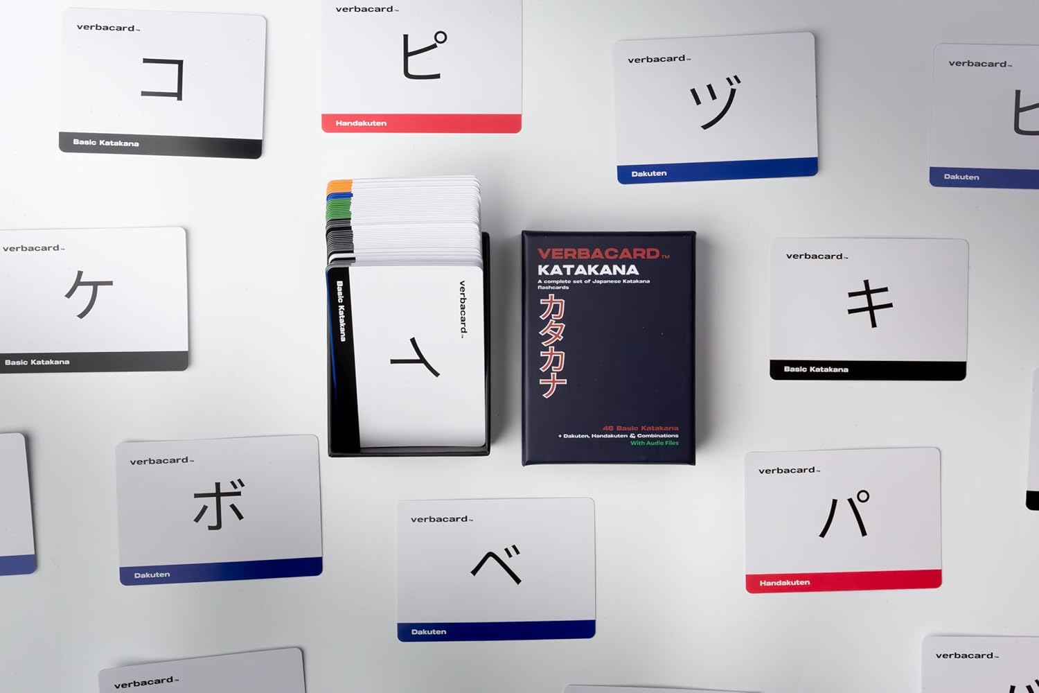 Katakana Flashcards – Learn Japanese Script Fast | Complete Study Deck with 46 Basic Katakana, Dakuten, Handakuten & Combinations | Japanese Alphabet Starter Kit with Audio