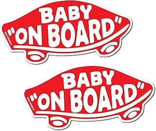 Baby On Board Sticker for Cars, Trucks, Vans [2-Pack] Baby On Board Signs, Safety Sign Decal for Kids, Heavy-Duty Waterproof Bumper Sticker | Cute Baby Shower Registry Gift (Stickers - Red)