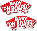 Baby On Board Sticker for Cars, Trucks, Vans [2-Pack] Baby On Board Signs, Safety Sign Decal for Kids, Heavy-Duty Waterproof Bumper Sticker | Cute Baby Shower Registry Gift (Stickers - Red)