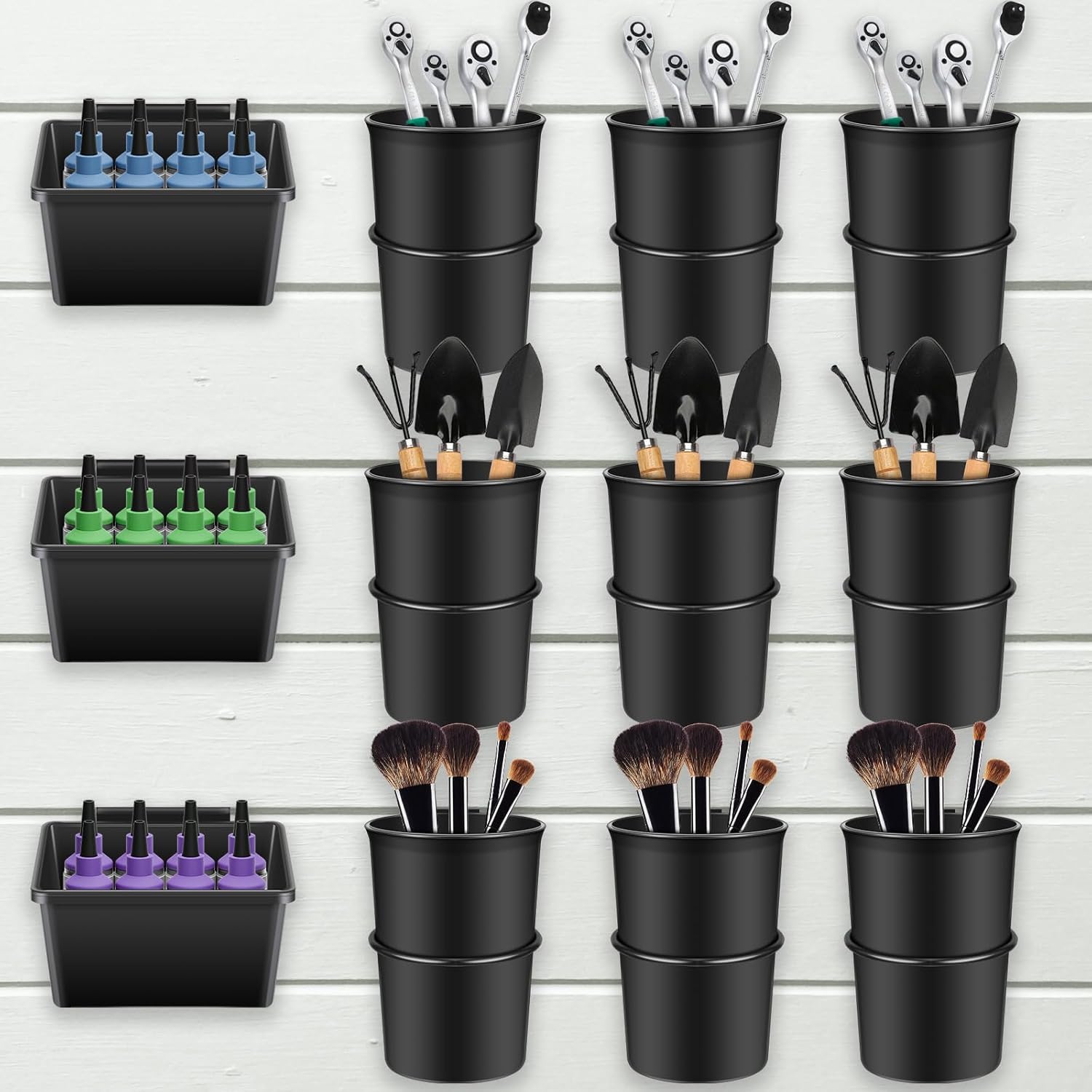 Gandeer 12 Pcs Slatwall Cups Slatwall Bins Set 3 Pegboard Bins Cups with Hooks Loops