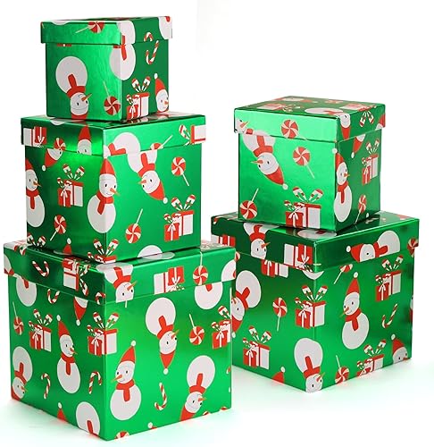 Vista 10 de PAPER FAIR 5 piezas de cajas de regalo anidadas de oro brillante con purpurina, caja de almacenamiento de cartón cuadrado plano con tapa, caja