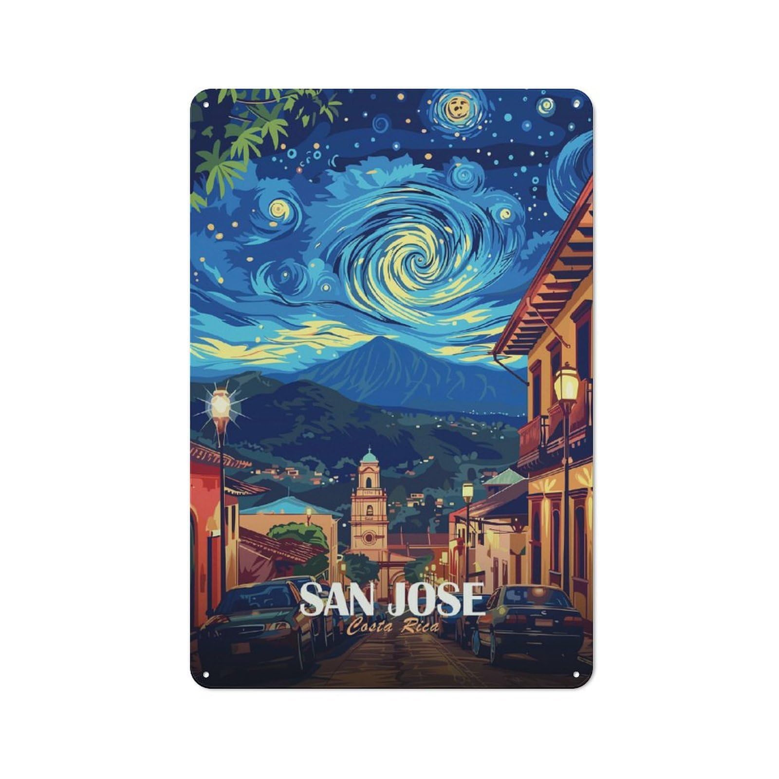 Junmoney Style-18 Classic San Jose Costa Rica Nightscape Art Metal Wall Art Sign 30X20cm, Vintage Wall Decor For Lounge, Study, Pub Or Wall Gallery