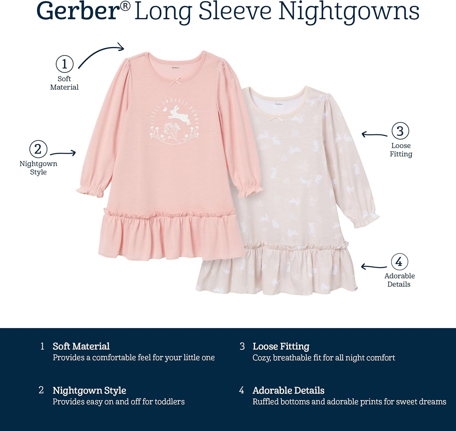 Gerber Baby Girls Toddler Girls' 2-pack Loose-fitting Nightgowns - Image 6