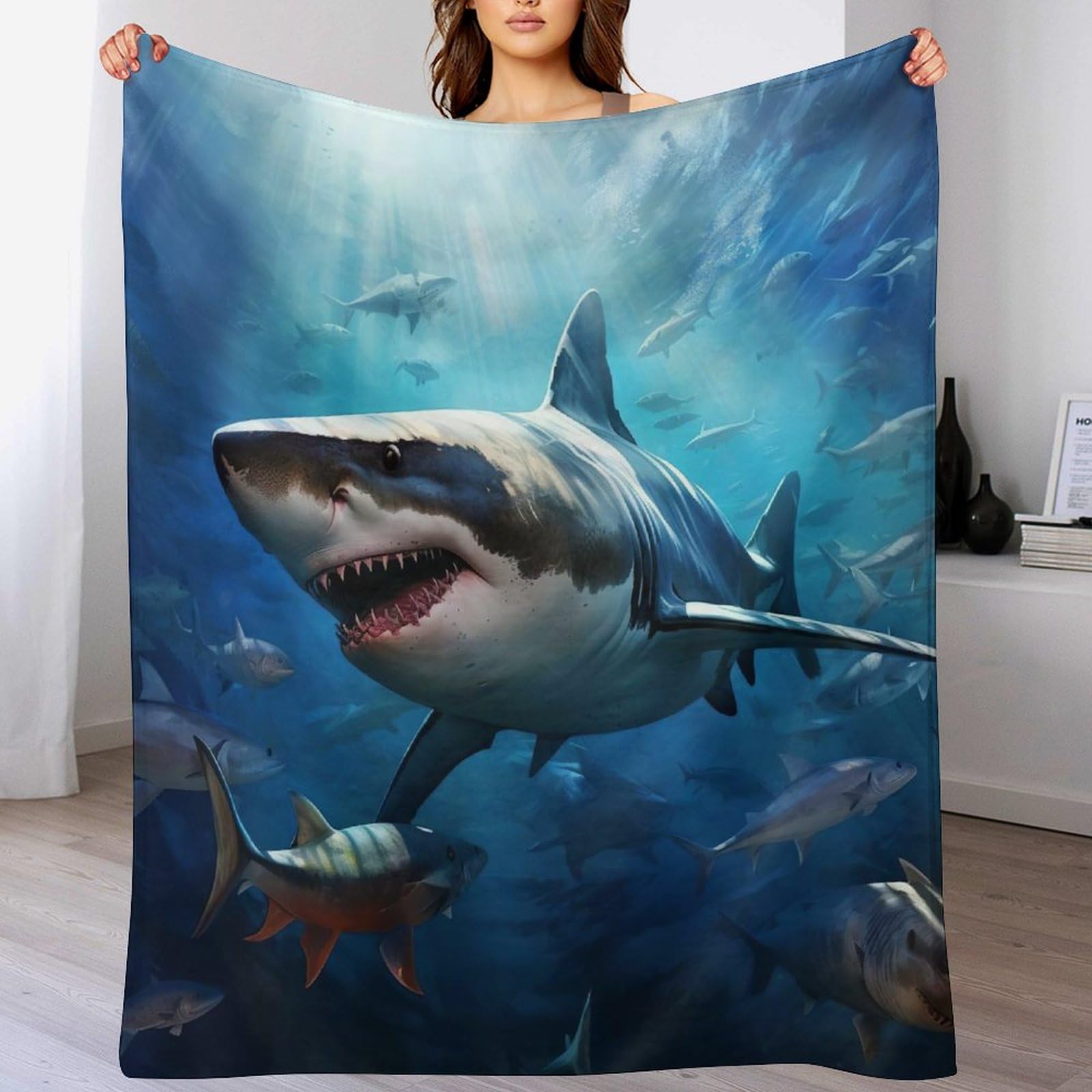 Manta de tiburón en franela suave para sofá cama 130x150 cm