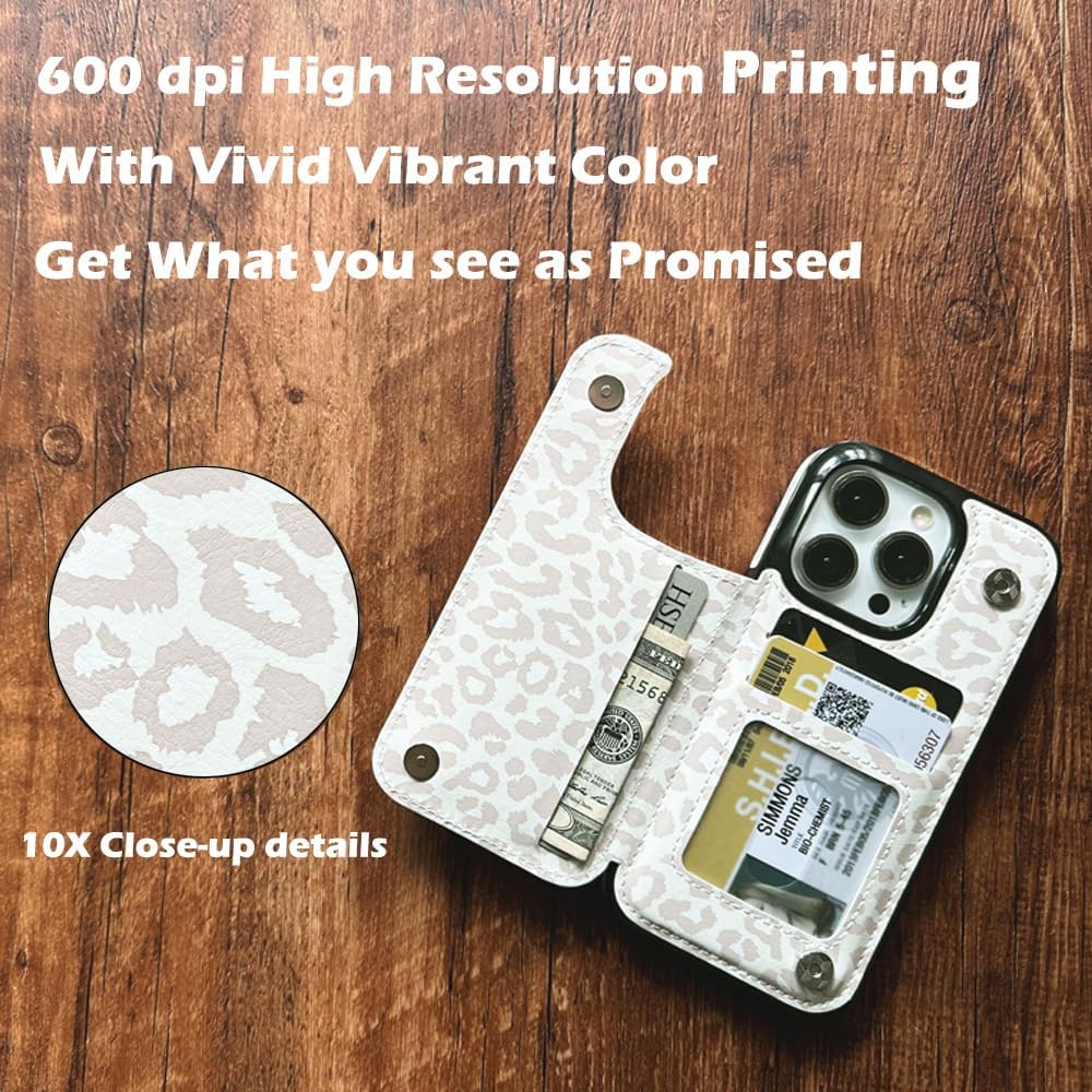 uCOLOR Compatible with iPhone 13 Pro Wallet Case with Card Holder Slots Marble Flip Leather RFID Kickstand Phone Wallet Cover for Women and Girls 6.1“ (Leopard, iPhone 13 Pro 6.1") - Image 3