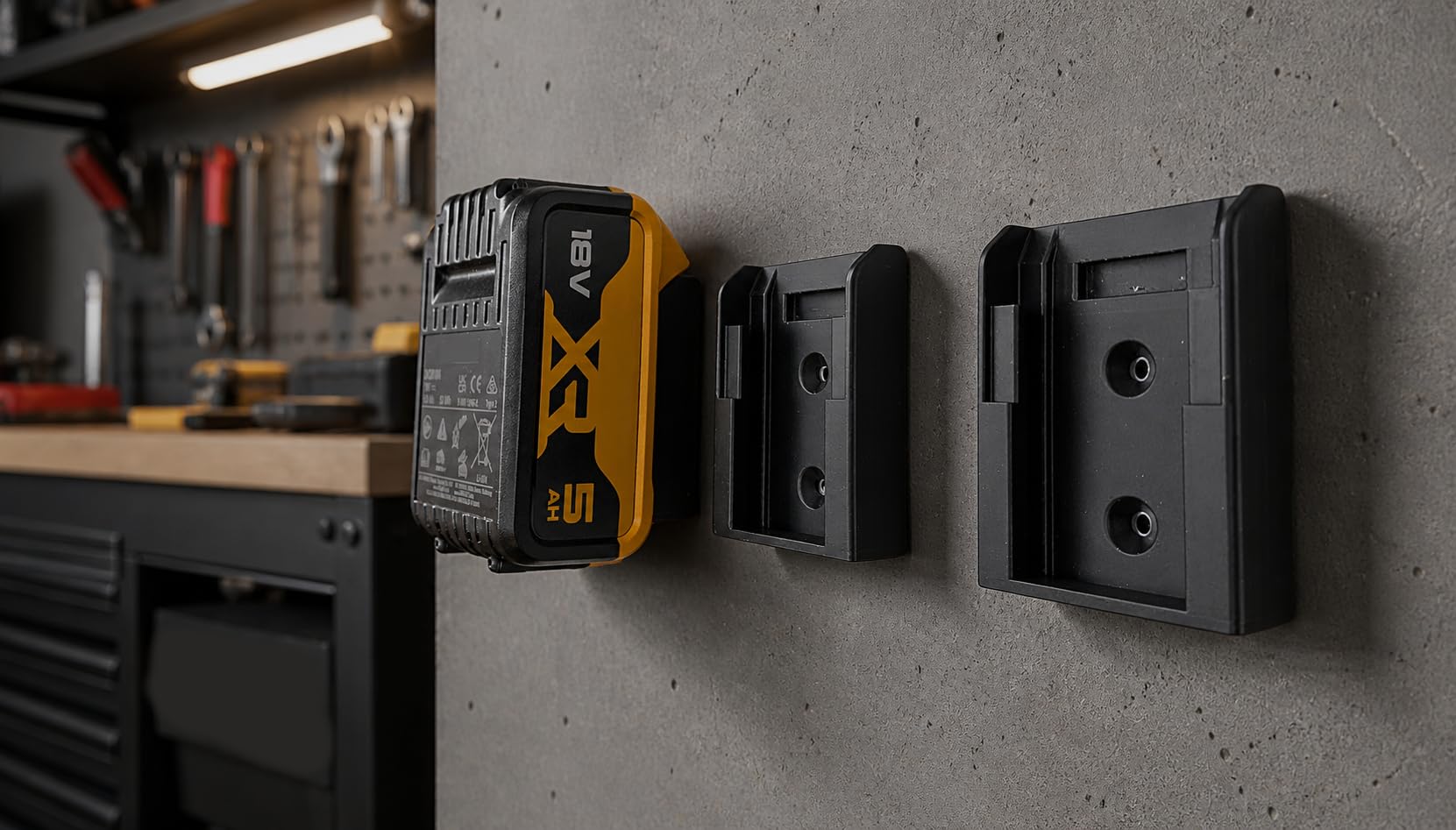 6 Pack | Battery Holder Mount Compatible with DeWalt 18V 20V 54V 60V MAX XR FlexVolt | Wall Mount Battery Storage Rack for Garage, Workshop or Van (6 Pack -Black) - 3