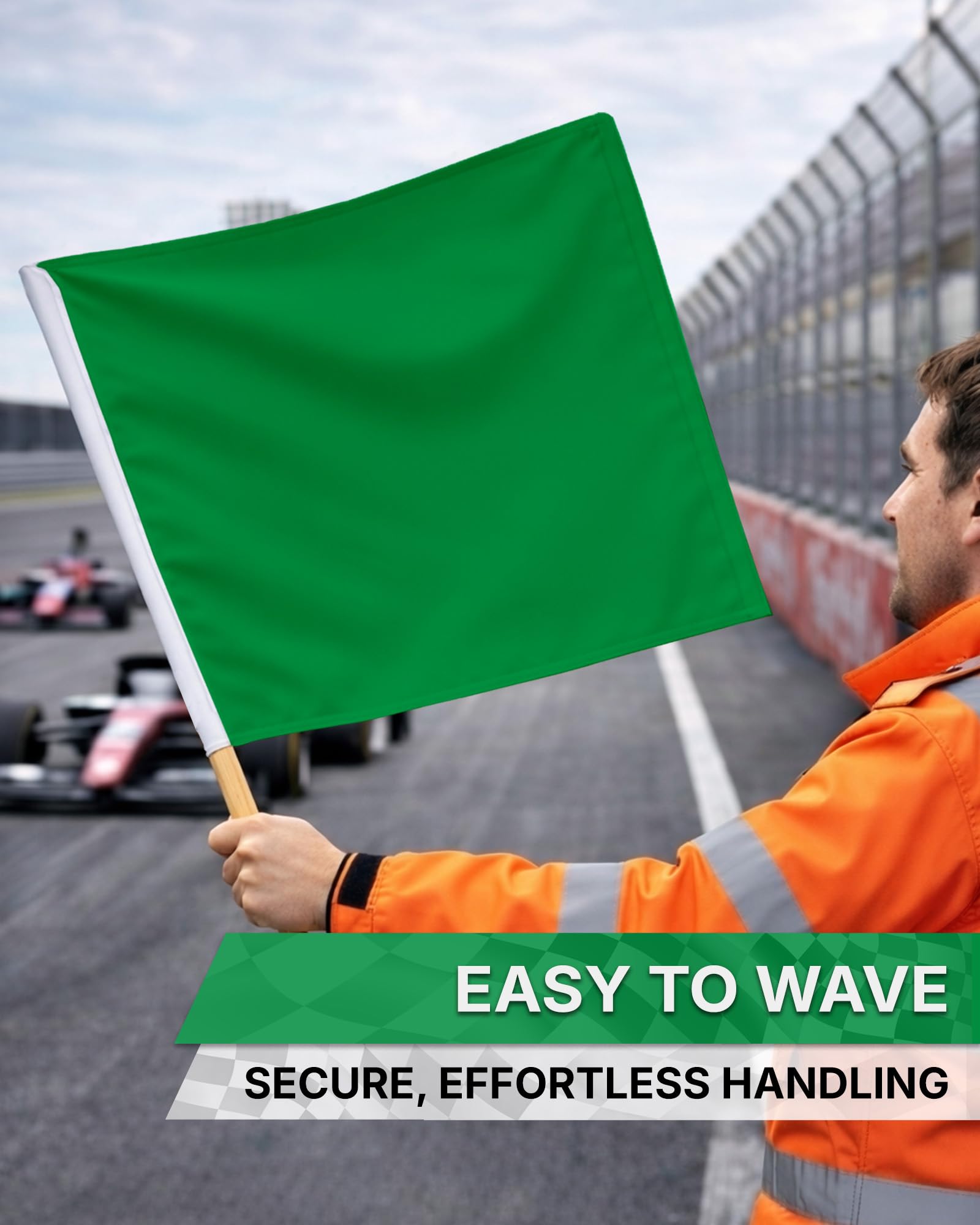 Bandera De Comisario De Pista Verde 45x30cm – Poliéster 100D Con Cuerdas Para Carreras