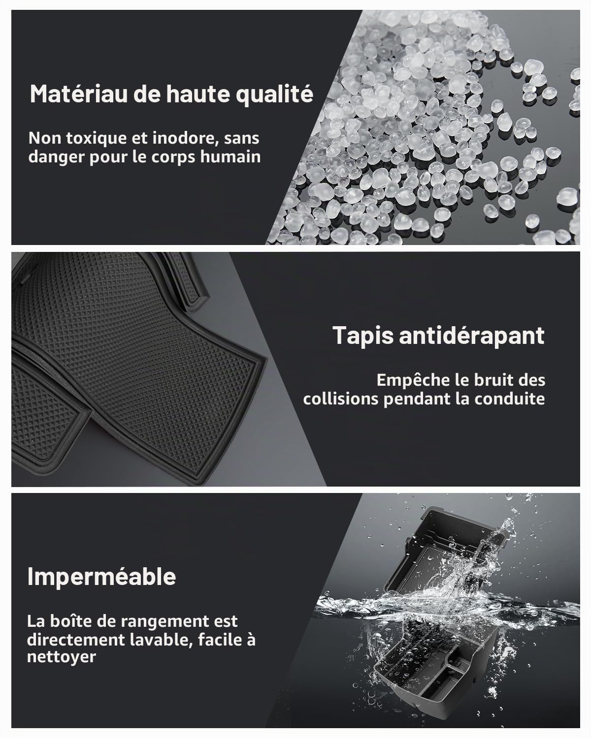 (2 Pièces Boîtes Rangement Accoudoir pour Hyundai Kona 2024 2025 | Organiseur Console Centrale avec Tapis Antidérapants, Matériel ABS, Kona SX2 ICEV / EV / Hybrid Accessoires