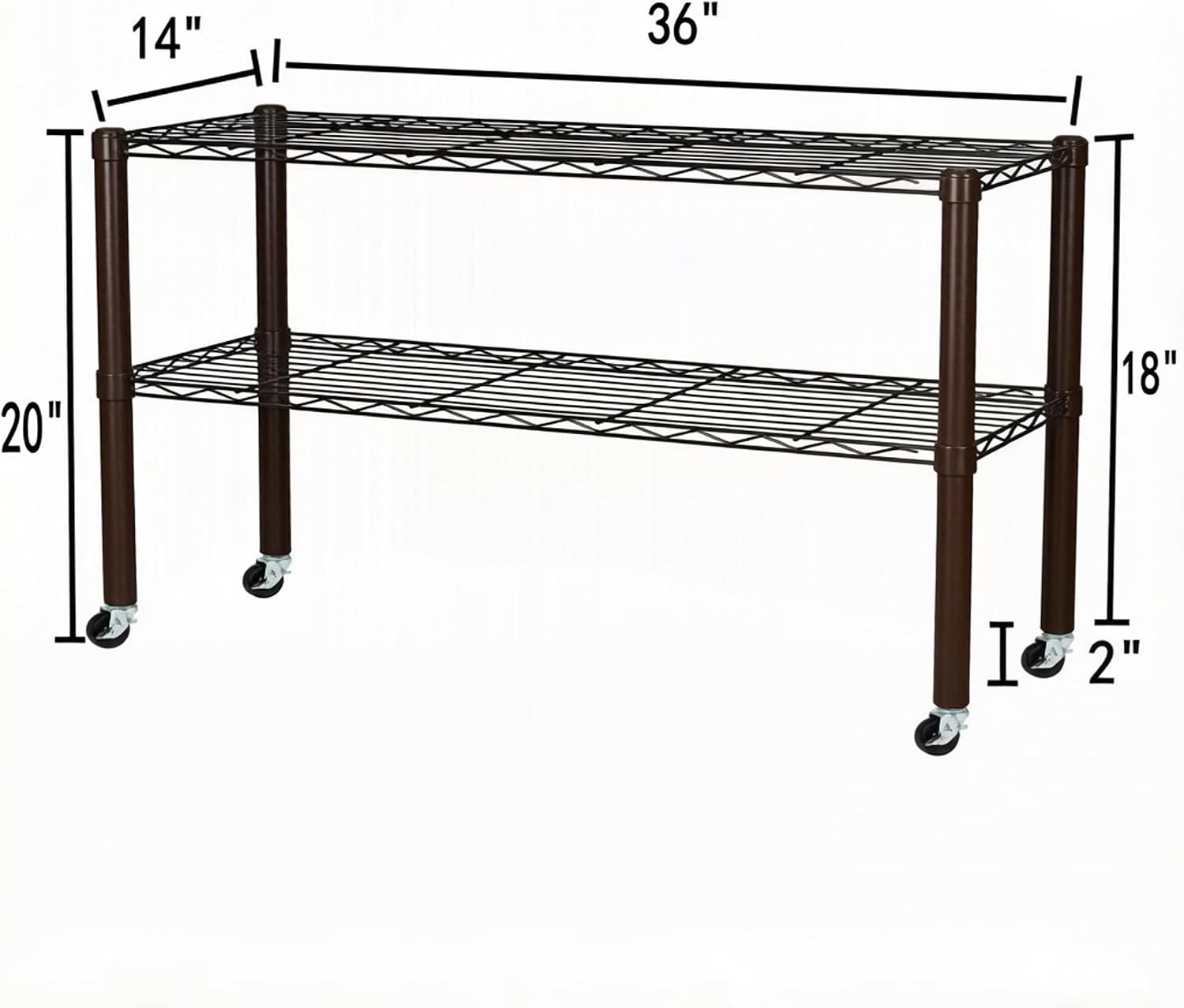 Standing Shelving Units on Casters, 36"W x 14"D x 20"H Metal Storage Rack image 2