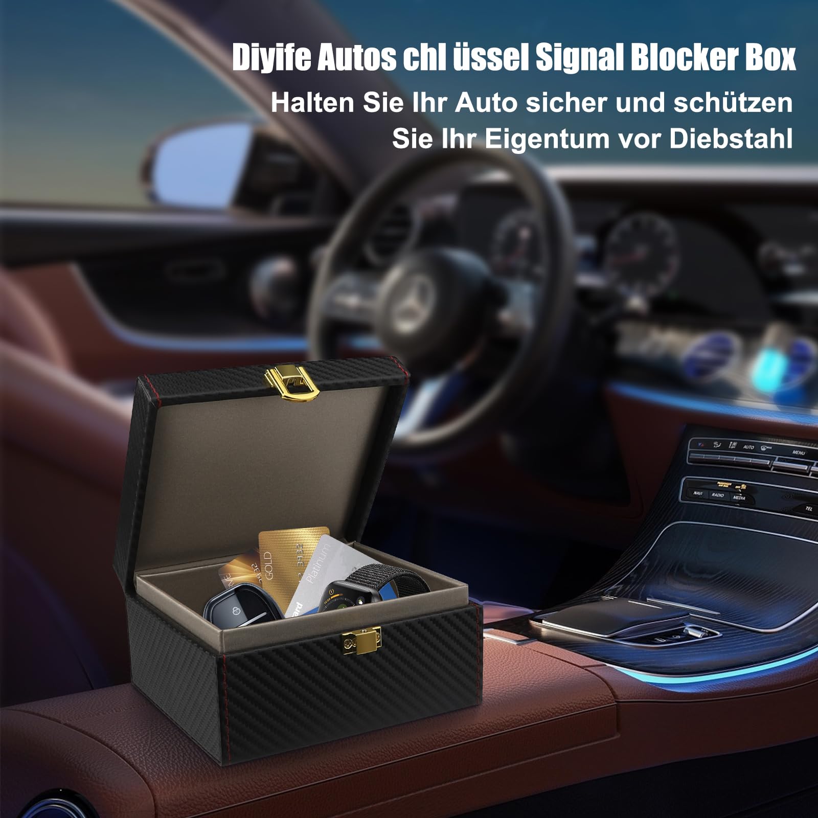 Diyife Keyless Go Faraday Box für Autoschlüssel, RFID Signal Blocker, Anti-Diebstahl, 14x12,3x7,4cm