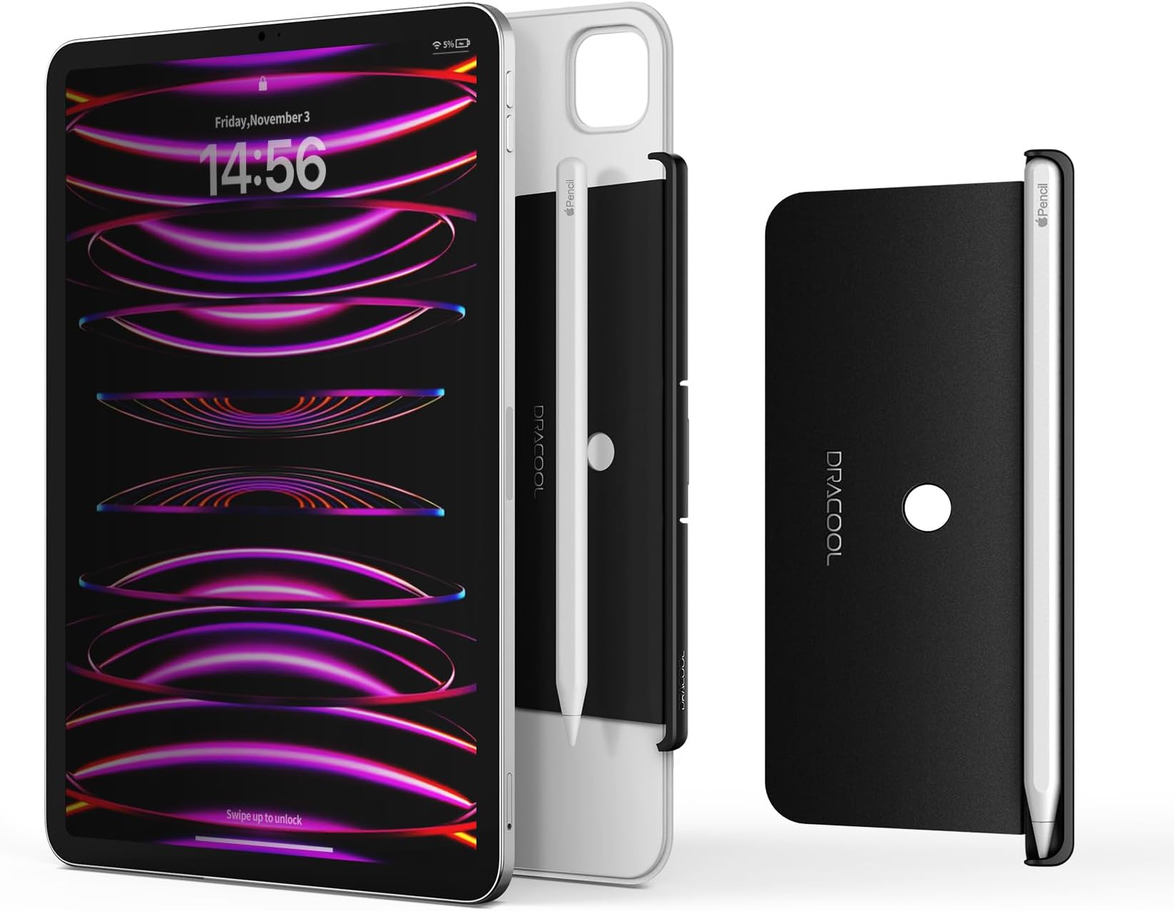 Dracool for Apple Pencil Pro/Apple Pencil 2nd Generation Pencil Holder Compatible with Magic Keyboard, Smart Folio, and Other Magnetic Cases for iPad Pencil Case 6.53 inch - Black