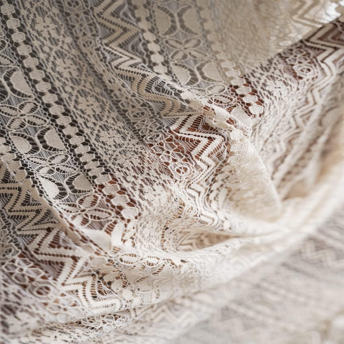 2 Panels Boho Crochet Knitting White Curtains 63 84 96 inches Length, Light Filtering Window Curtains Drapes, Farmhouse Retro Semi Sheer Vintage Lace Tassel Curtains for Bedroom Living Room Decoration