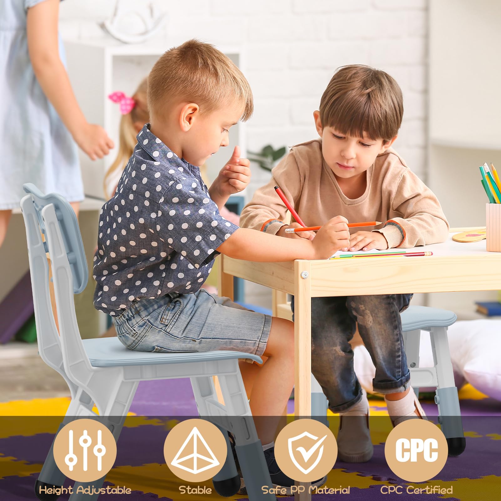 Acekool Set De 2 Sillas Infantiles Ergonómicas Gris Regulables En 3 Alturas – Plástico Resistente con Respaldo Confortable y Base Antideslizante – Ideal para Niños 2-8 Años, Hogar, Aula y Guardería